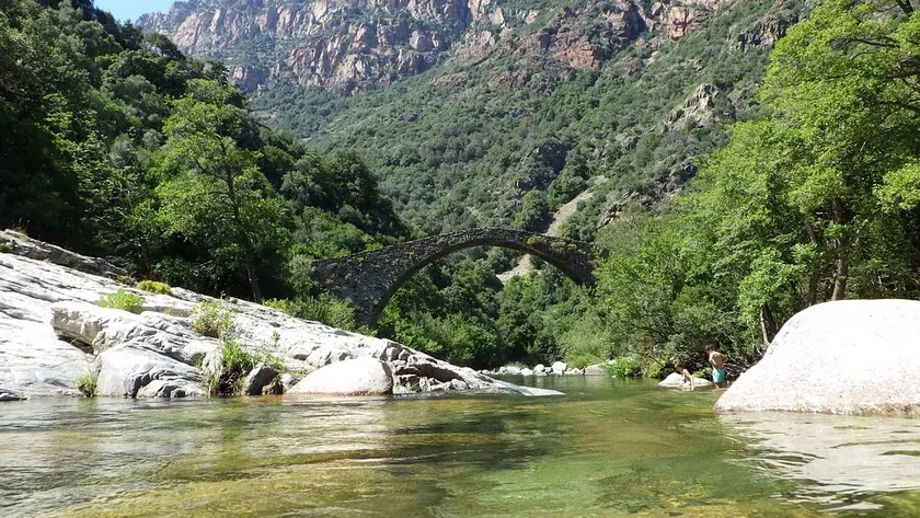 Genoese stone bridge over the Spelunca Gorges, near Porto