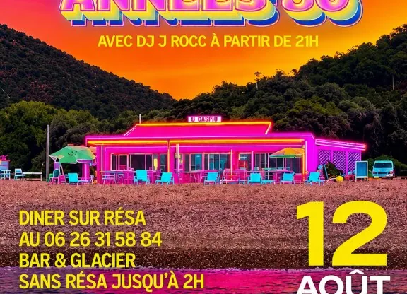 Affiche de la soirée Années 80 au Caspiu le 12 août 2026, avec DJ J ROCC